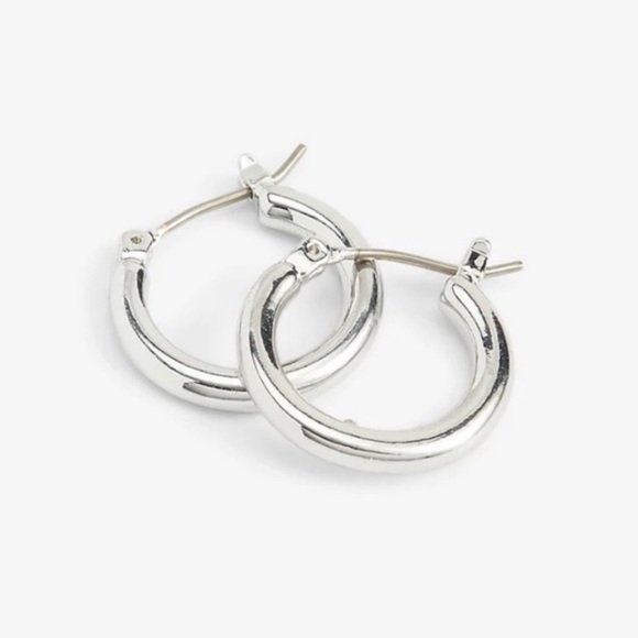 Express Modern Essentials Medium Silver Hoop Earrings 3/4in / 0.75” diameter NWT - Picture 2 of 3